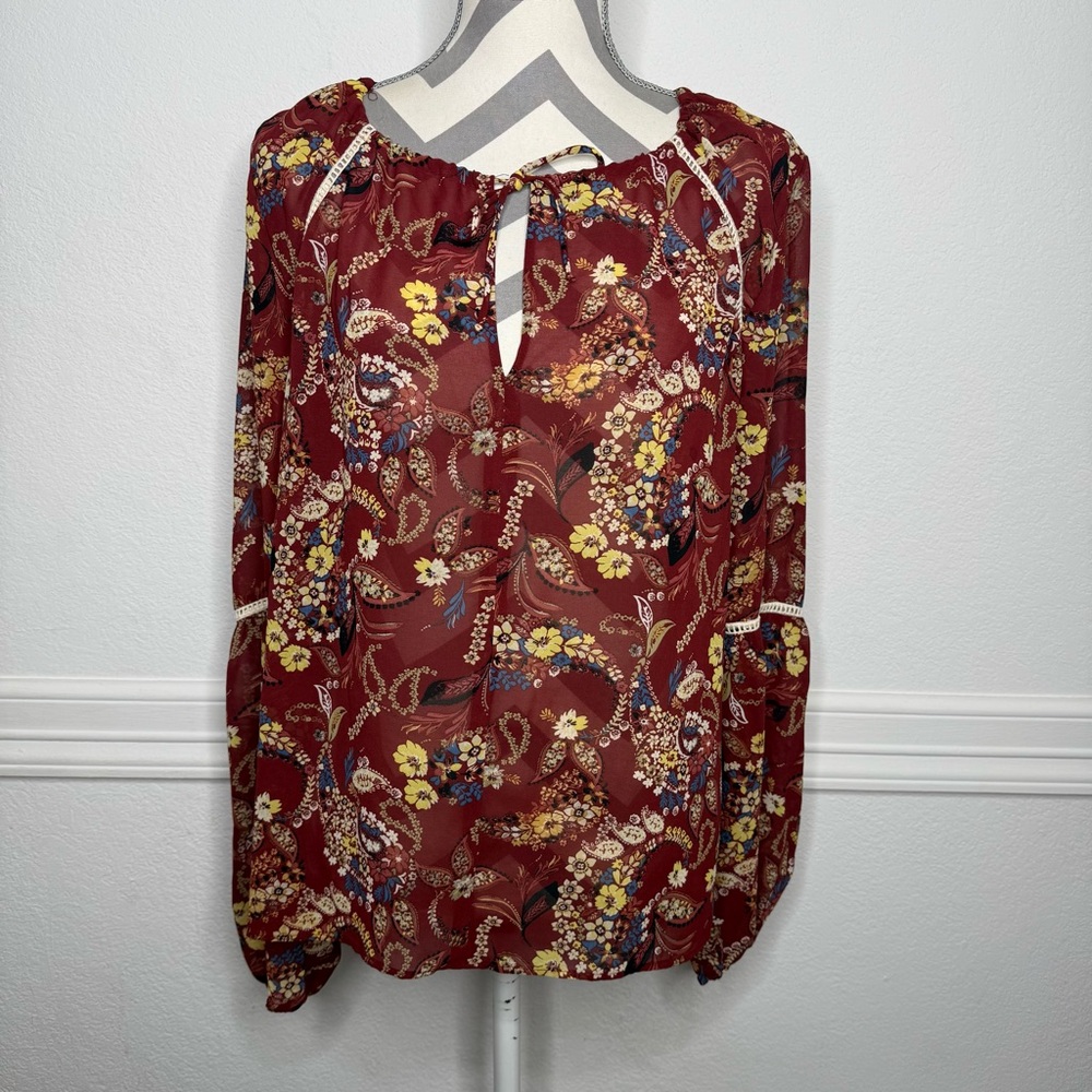 WAYF Burgundy Floral Paisley Boho Blouse Size M